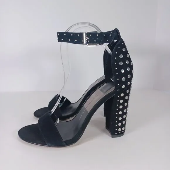 Dolce Vita Size 8 HENDRIX Black Suede Ankle Strap 4" Block Heel Stud Sandals - Picture 2 of 11